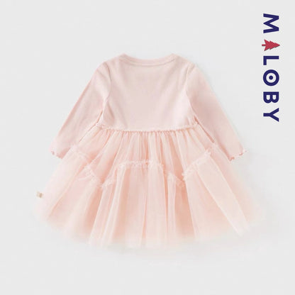 Robe cérémonie bi-matière motif fleur enfant fille- Rose