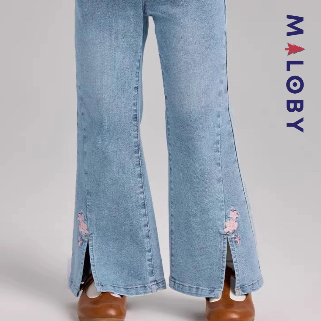 Pantalon denim évasé enfant fille-Bleu -robes et ensembles pour filles, bébés et garcons - MALOBY