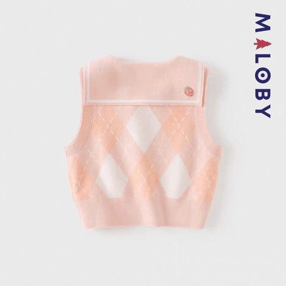 Pull sans manches à col brodé enfant fille– Rose