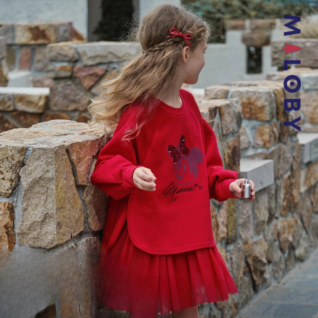 Robe sweat-shirt bi-matière motif Minnie enfant fille -Rouge -robes et ensembles pour filles, bébés et garcons - MALOBY