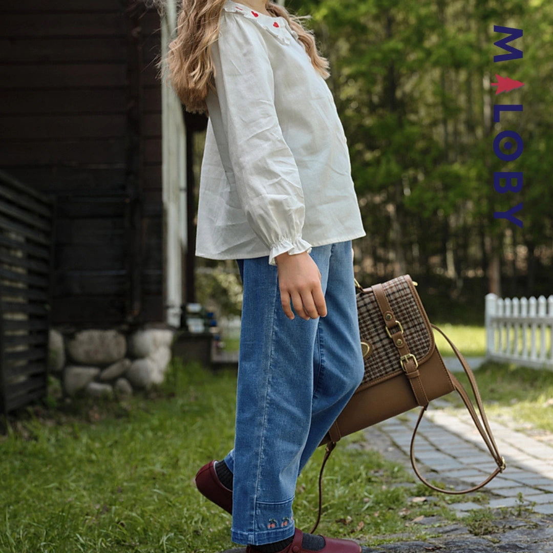 Jean brodé enfant fille - bleu moyen -robes et ensembles pour filles, bébés et garcons - MALOBY