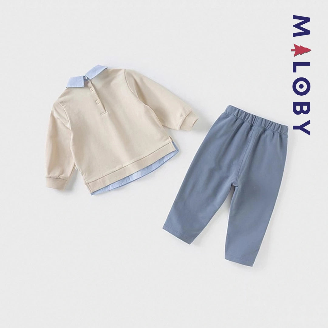 Ensemble habillé pull +pantalon enfant garçon - Beige/bleu
