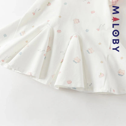 Robe polo motifs fantaisie enfant fille -Blanc/ Rose