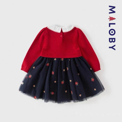 Robe habillée bi-matière enfant fille -Rouge -robes et ensembles pour filles, bébés et garcons - MALOBY