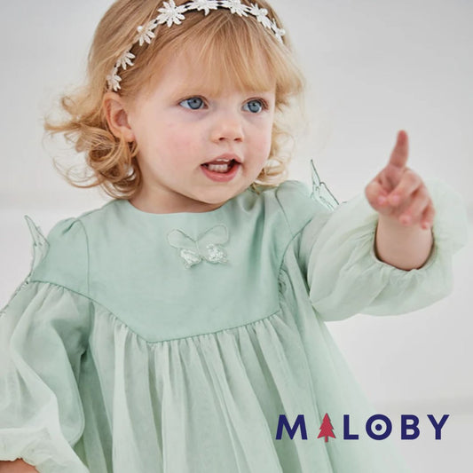 Robe volantée brodée à fleurs fille- Vert -robes et ensembles pour filles, bébés et garcons - MALOBY