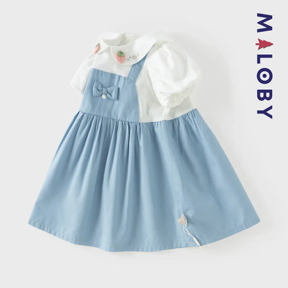 Robe été bi-matière effet 2 en 1 enfant fille- Bleu