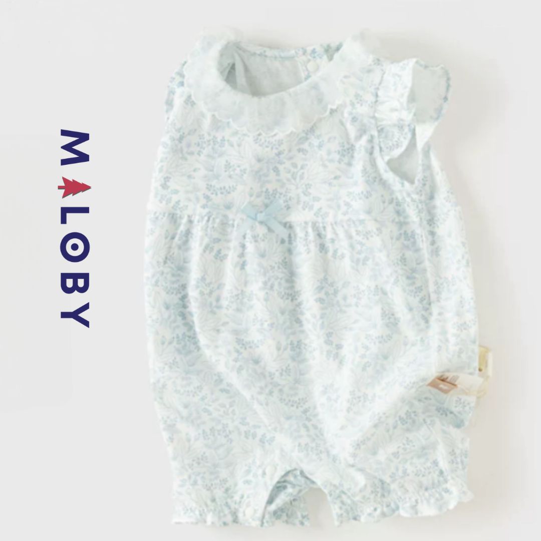 Ensemble combinaison +chapeau bébé fille - blanc/bleu -robes et ensembles pour filles, bébés et garcons - MALOBY