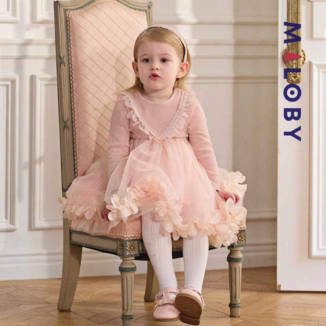 Robe cérémonie bi-matière enfant fille-Rose -robes et ensembles pour filles, bébés et garcons - MALOBY