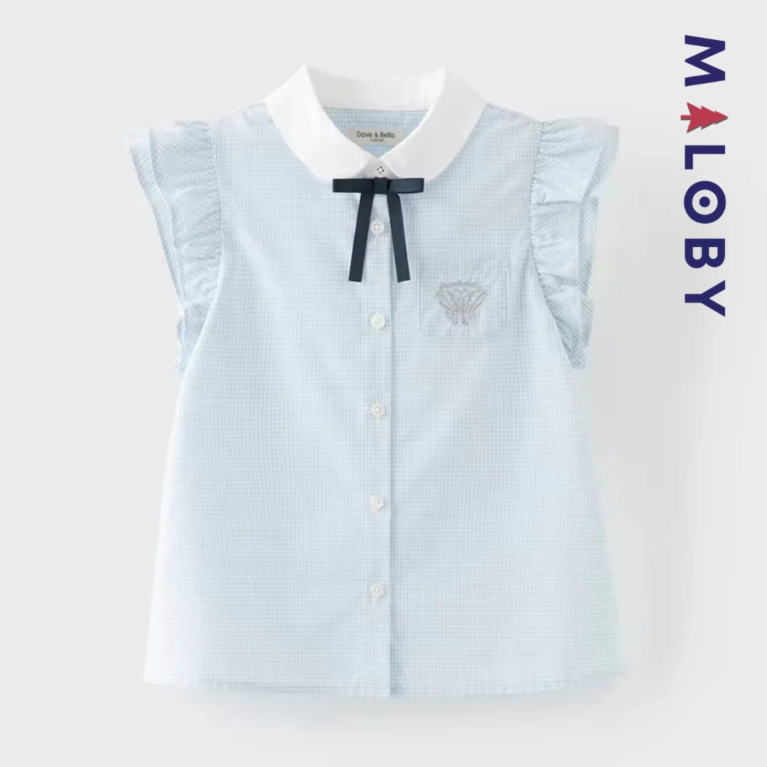 Chemise été à nœud enfant fille- Blanc/Bleu