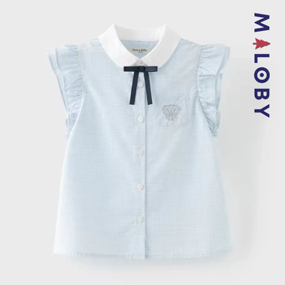 Chemise été à nœud enfant fille- Blanc/Bleu