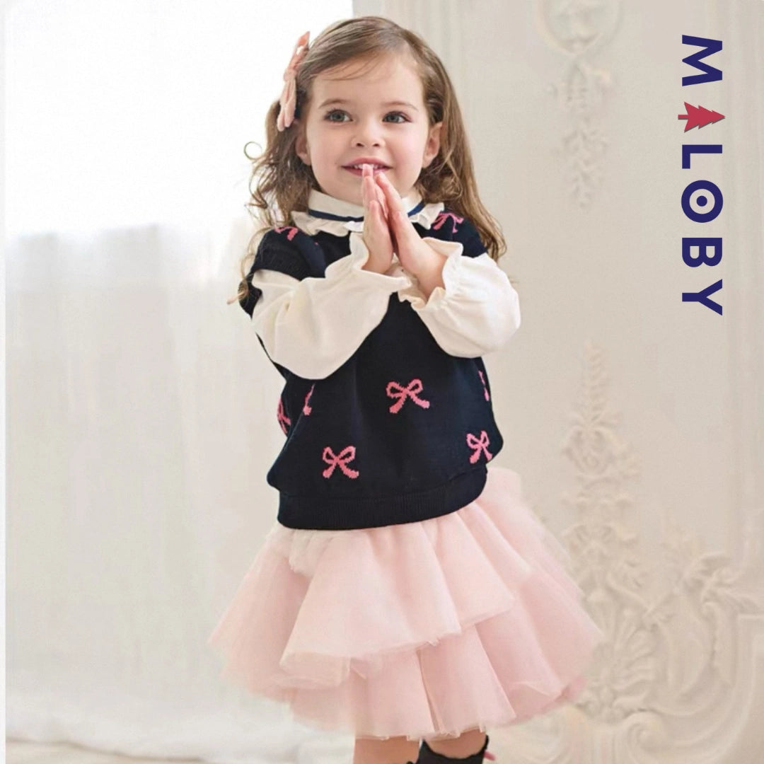 Pull en maille sans manches enfant fille -Marine -robes et ensembles pour filles, bébés et garcons - MALOBY