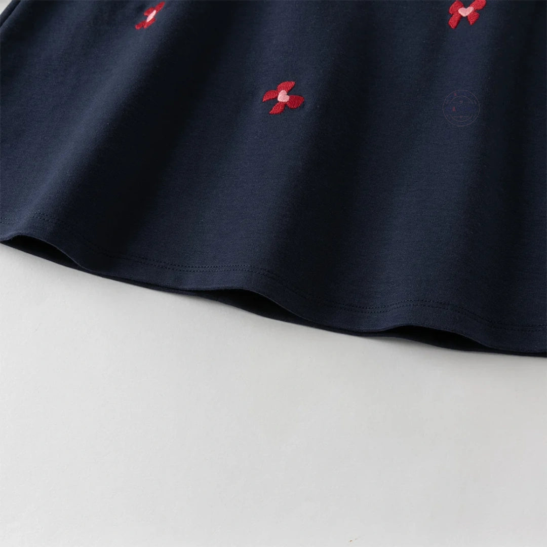 Robe bi-matière motif Papillons 🦋 enfant fille- Marine