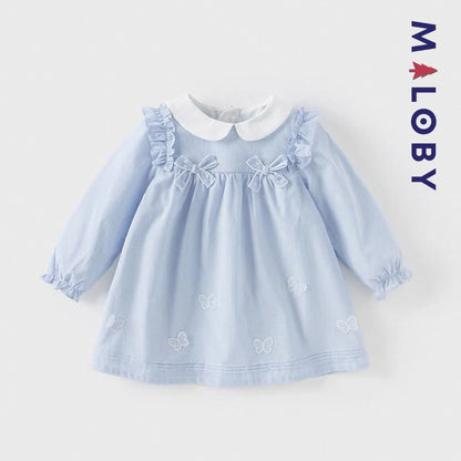 Robe rayée col claudine enfant fille-bleu ciel