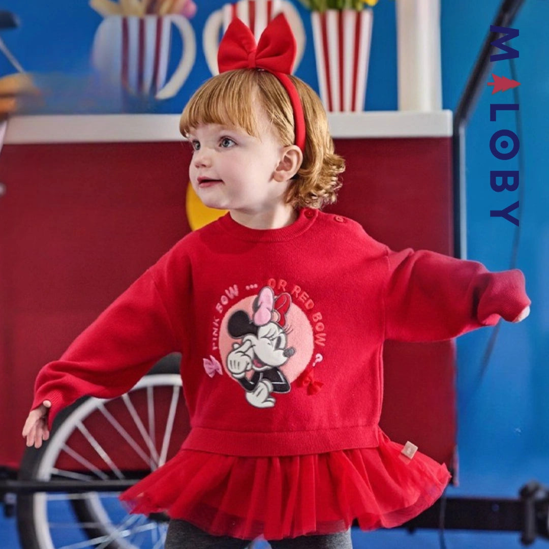 Robe courte bi-matière motif Disney enfant fille - rouge -robes et ensembles pour filles, bébés et garcons - MALOBY