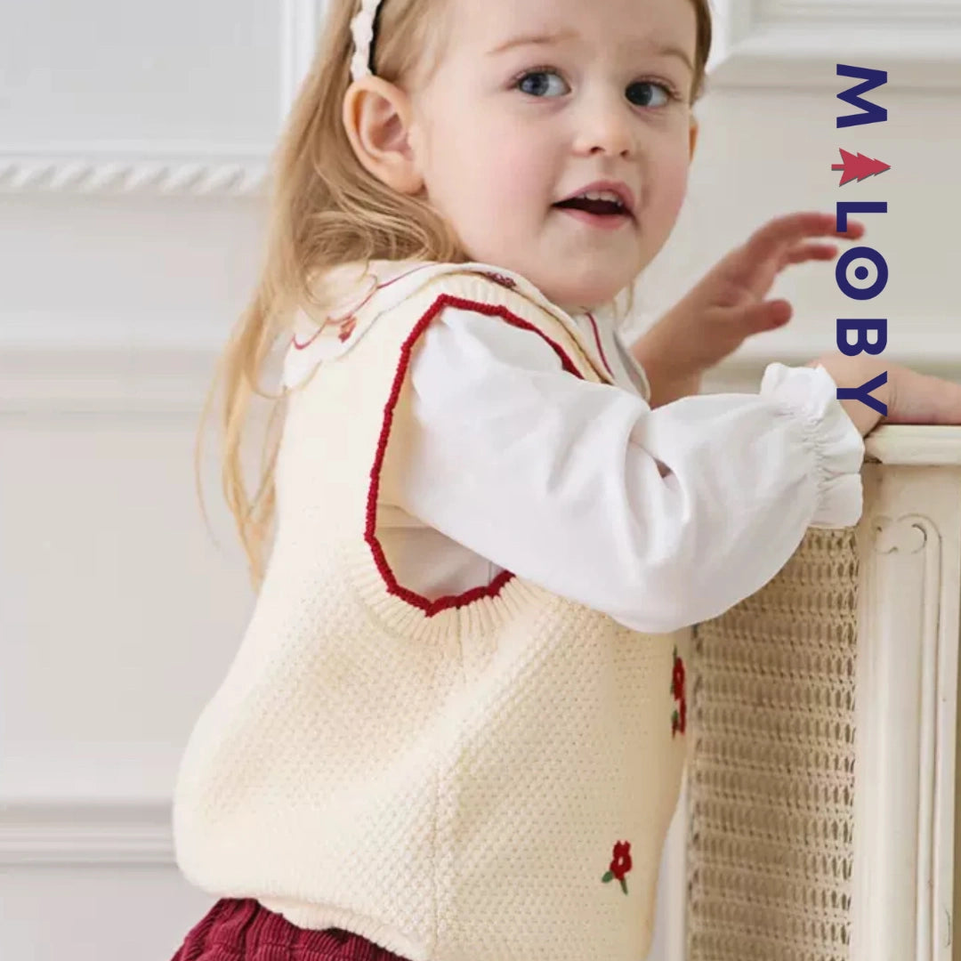 Pull en maille sans manches enfant fille - Beige -robes et ensembles pour filles, bébés et garcons - MALOBY