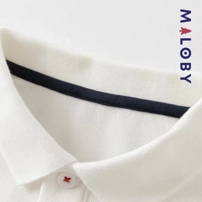 Polo manches longues motif fantaisie enfants garçon -Blanc -robes et ensembles pour filles, bébés et garcons - MALOBY