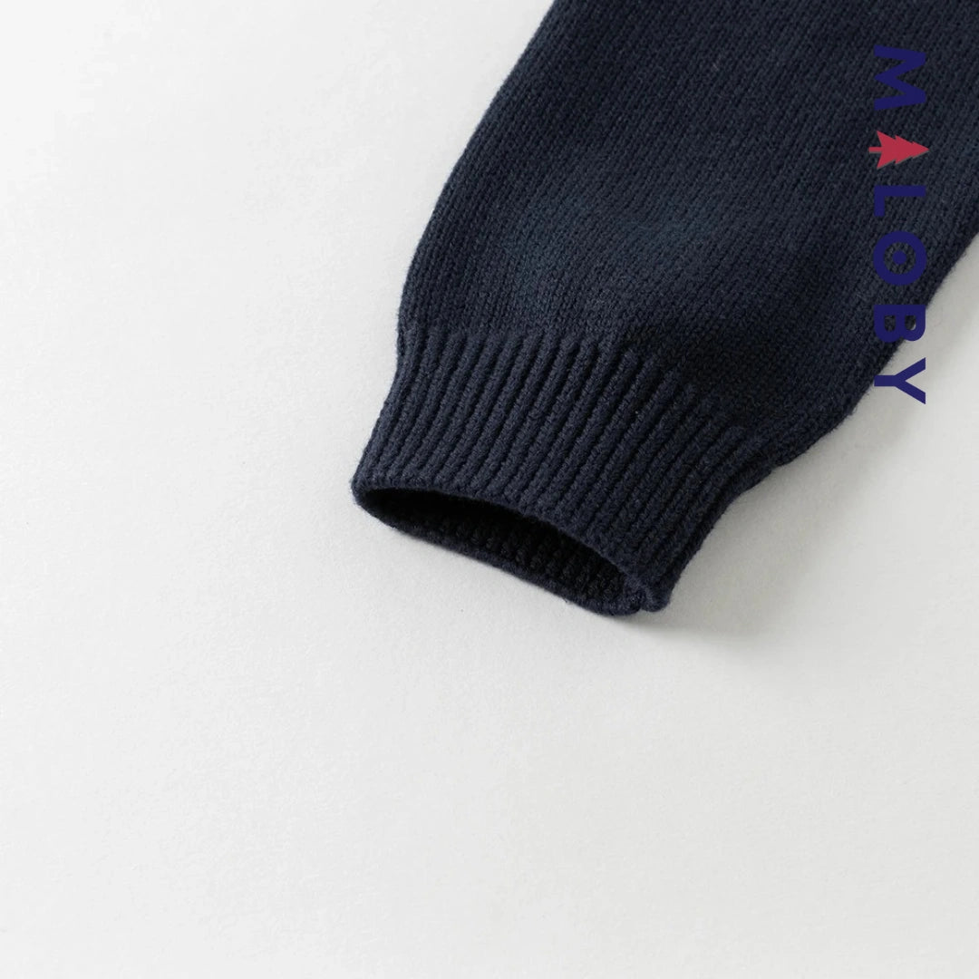 Pull à col chemise enfant garçon- marine -robes et ensembles pour filles, bébés et garcons - MALOBY