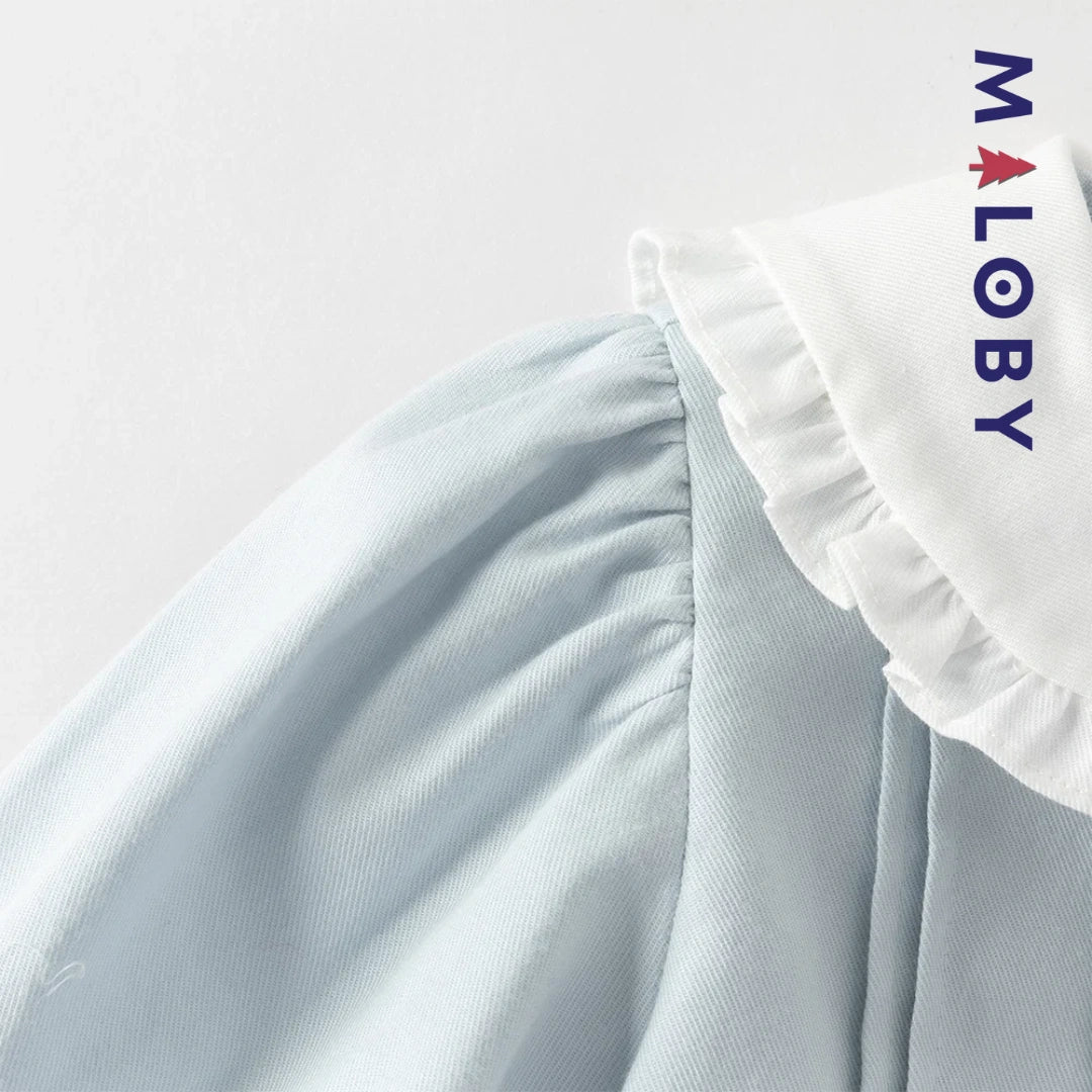Ensemble habillé 2 pièces Chemise + Jupon plissé enfant fille -Bleu
