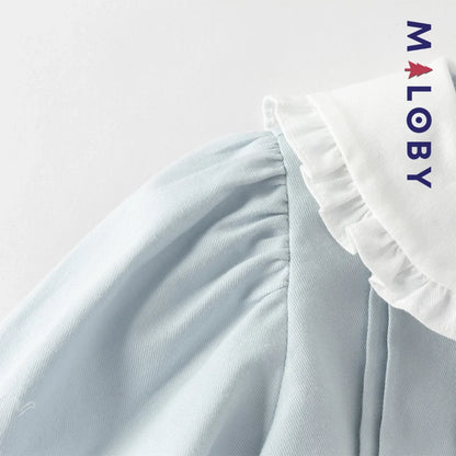 Ensemble habillé 2 pièces Chemise + Jupon plissé enfant fille -Bleu