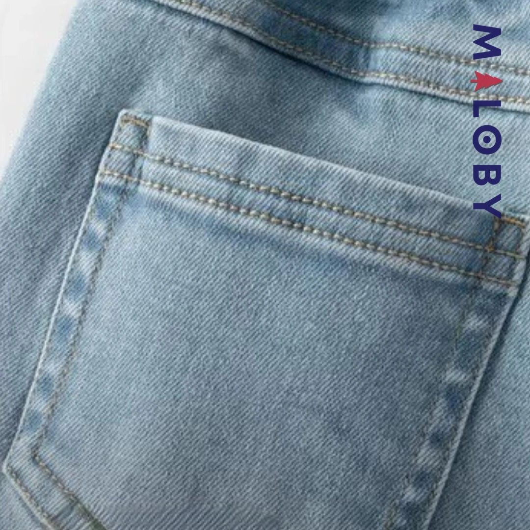 Pantalon denim avec large revers enfant fille-Bleu -robes et ensembles pour filles, bébés et garcons - MALOBY