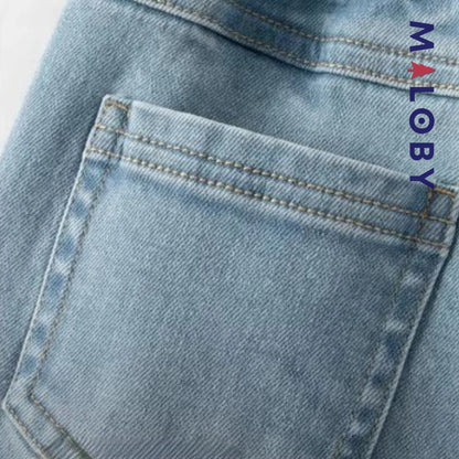 Pantalon denim avec large revers enfant fille-Bleu -robes et ensembles pour filles, bébés et garcons - MALOBY