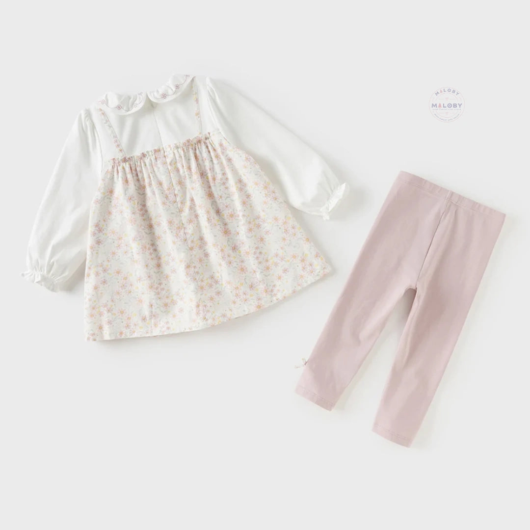 Ensemble fleuri blouse et legging effet 2 en 1 enfant fille rose - MALOBY