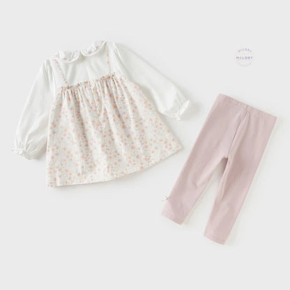 Ensemble fleuri blouse et legging effet 2 en 1 enfant fille rose - MALOBY