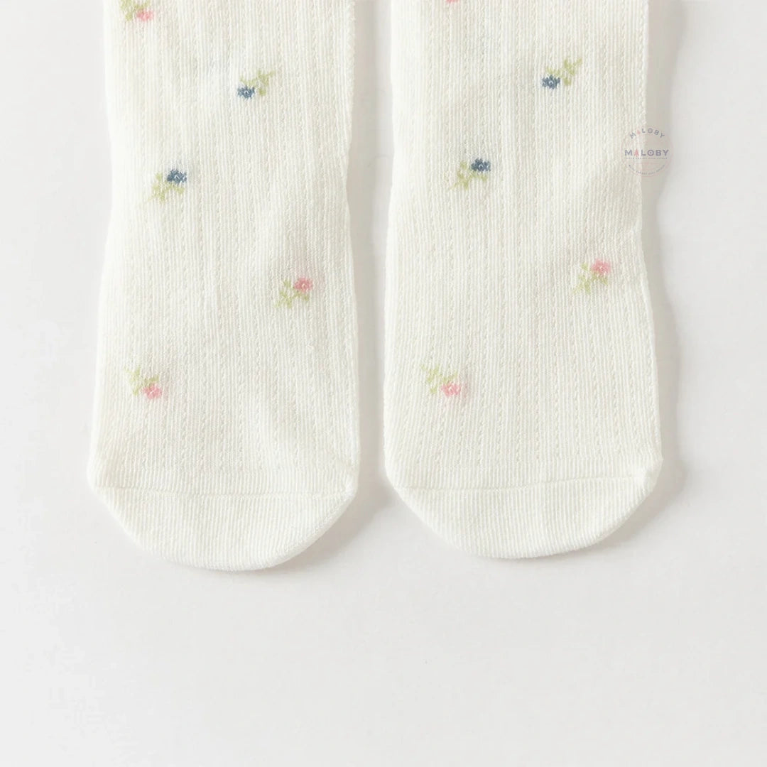 Collant en pointelle épais à motifs fleurettes enfant fille blanc - MALOBY