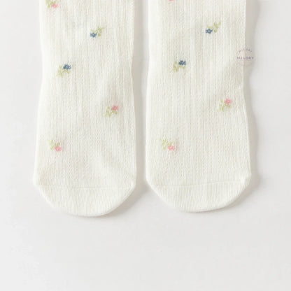 Collant en pointelle épais à motifs fleurettes enfant fille blanc - MALOBY