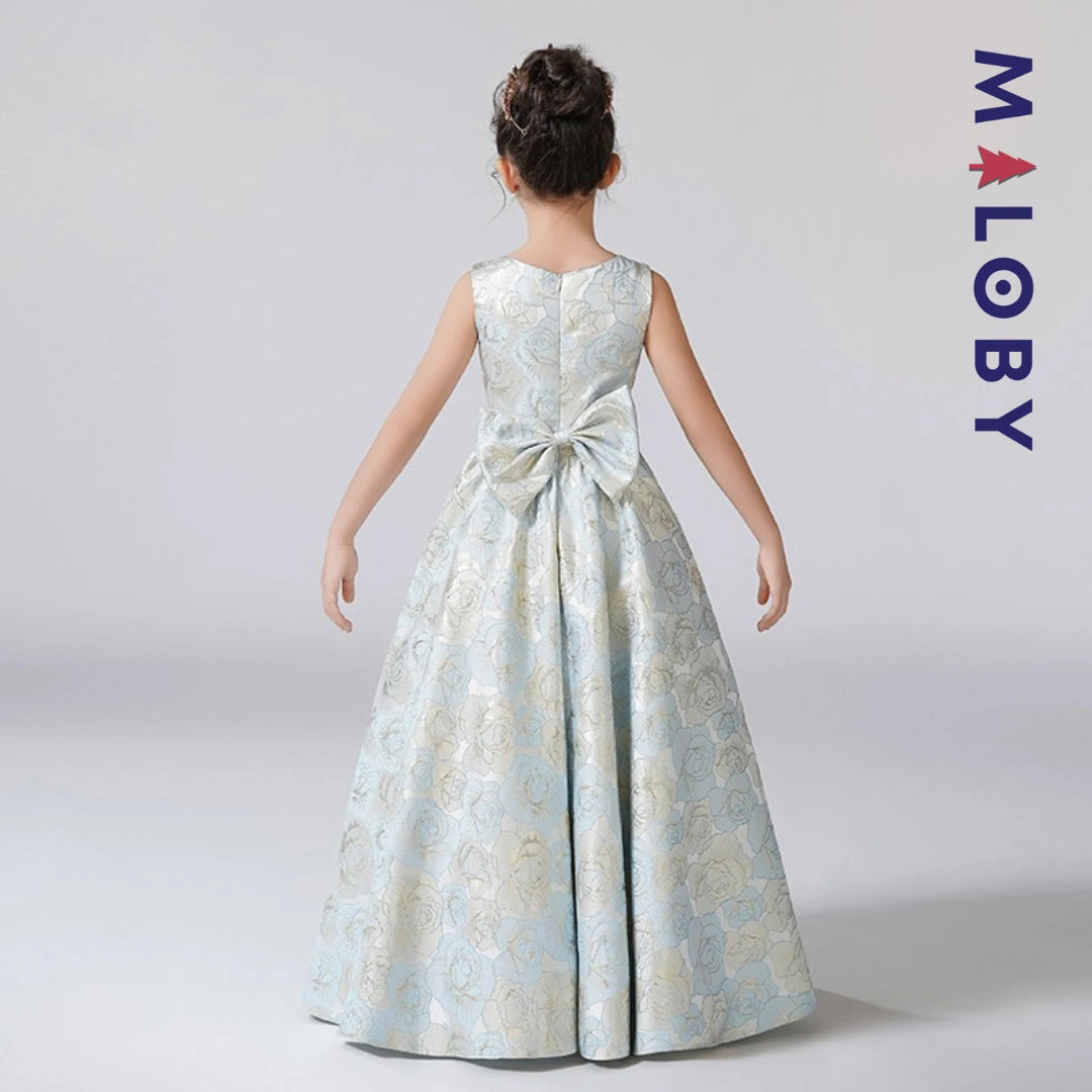 Robe longue de cérémonie à manches courtes- Bleu ciel -robes et ensembles pour filles, bébés et garcons - MALOBY
