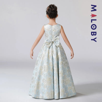 Robe longue de cérémonie à manches courtes- Bleu ciel -robes et ensembles pour filles, bébés et garcons - MALOBY