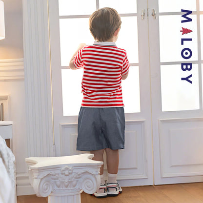 Ensemble 2 Pièces polo+ short en pur coton enfant garçon-Rouge rayé