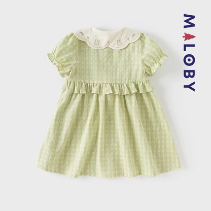 Ensemble robe d'été col claudine+sac enfant fille -vert