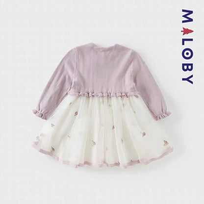 Robe cérémonie bi-matière  enfant fille- violet