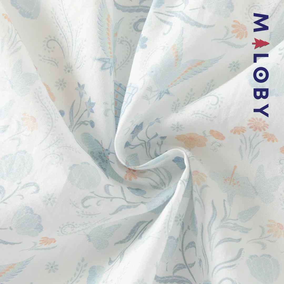 Robe fleurie col claudine enfant fille- Blanc imprimé