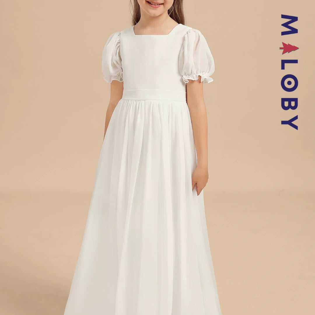Robe longue de cérémonie en mousseline enfant fille- Blanche