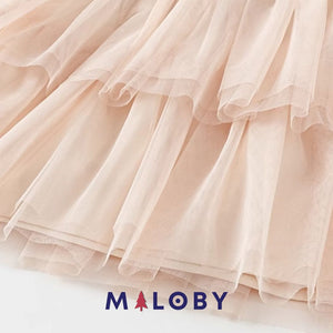 Robe princesse en maille et en tulle effet 2 en 1- Rose -robes et ensembles pour filles, bébés et garcons - MALOBY