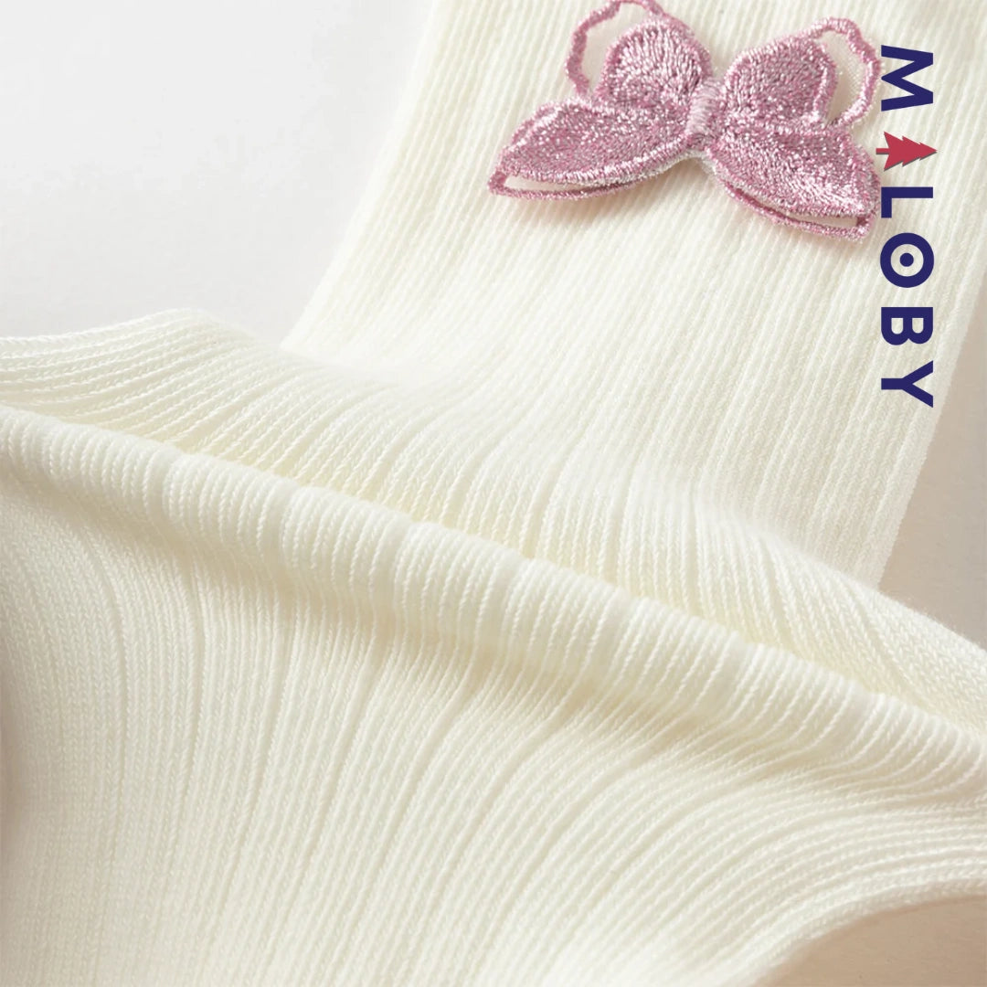 Collant côtelé avec papillons brodés enfant fille– Beige