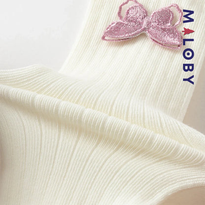 Collant côtelé avec papillons brodés enfant fille– Beige