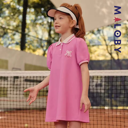Robe polo pour été en piqué de coton enfant fille -Rose