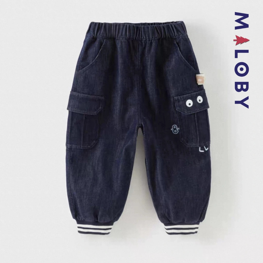 Pantalon battle en Denim décontracté enfant garçon-Marine -robes et ensembles pour filles, bébés et garcons - MALOBY