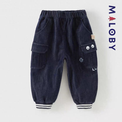 Pantalon battle en Denim décontracté enfant garçon-Marine -robes et ensembles pour filles, bébés et garcons - MALOBY