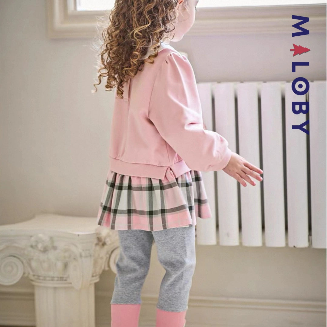 Robe courte bi-matière effet 2 en 1 enfant fille -Rose -robes et ensembles pour filles, bébés et garcons - MALOBY