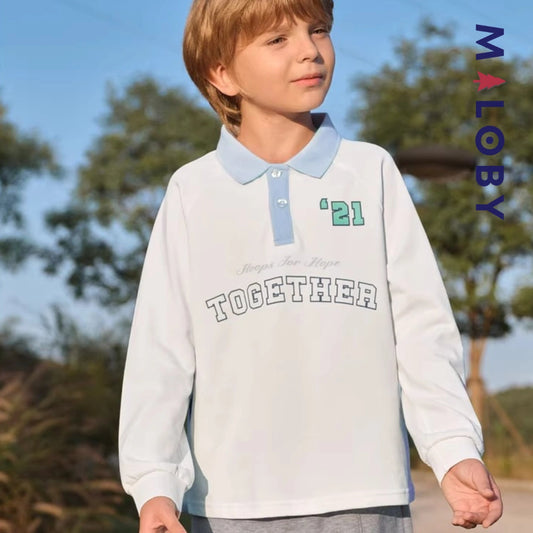 Polo manches longues enfants garçon- Blanc -robes et ensembles pour filles, bébés et garcons - MALOBY
