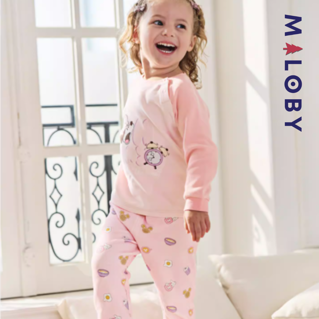 Pyjama 2 pièces manches longues enfant fille -Rose -robes et ensembles pour filles, bébés et garcons - MALOBY