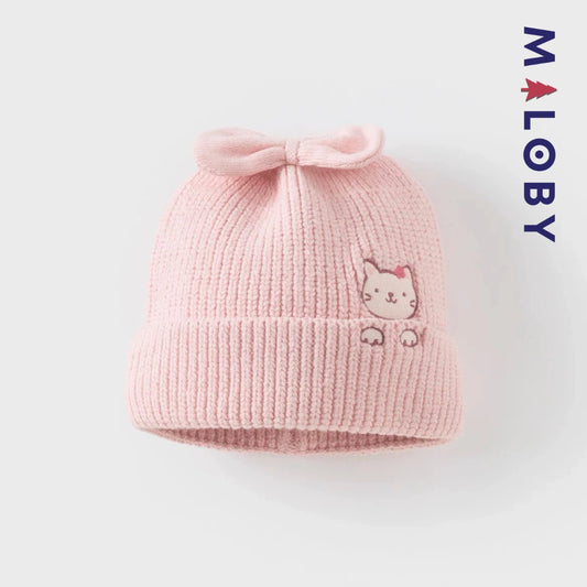 Bonnet en maille enfant fille- Rose
