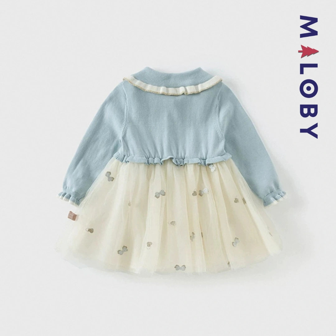 Robe en maille et en tulle effet 2 en 1 enfant fille - Bleu ciel