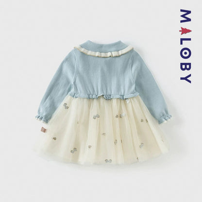 Robe en maille et en tulle effet 2 en 1 enfant fille - Bleu ciel