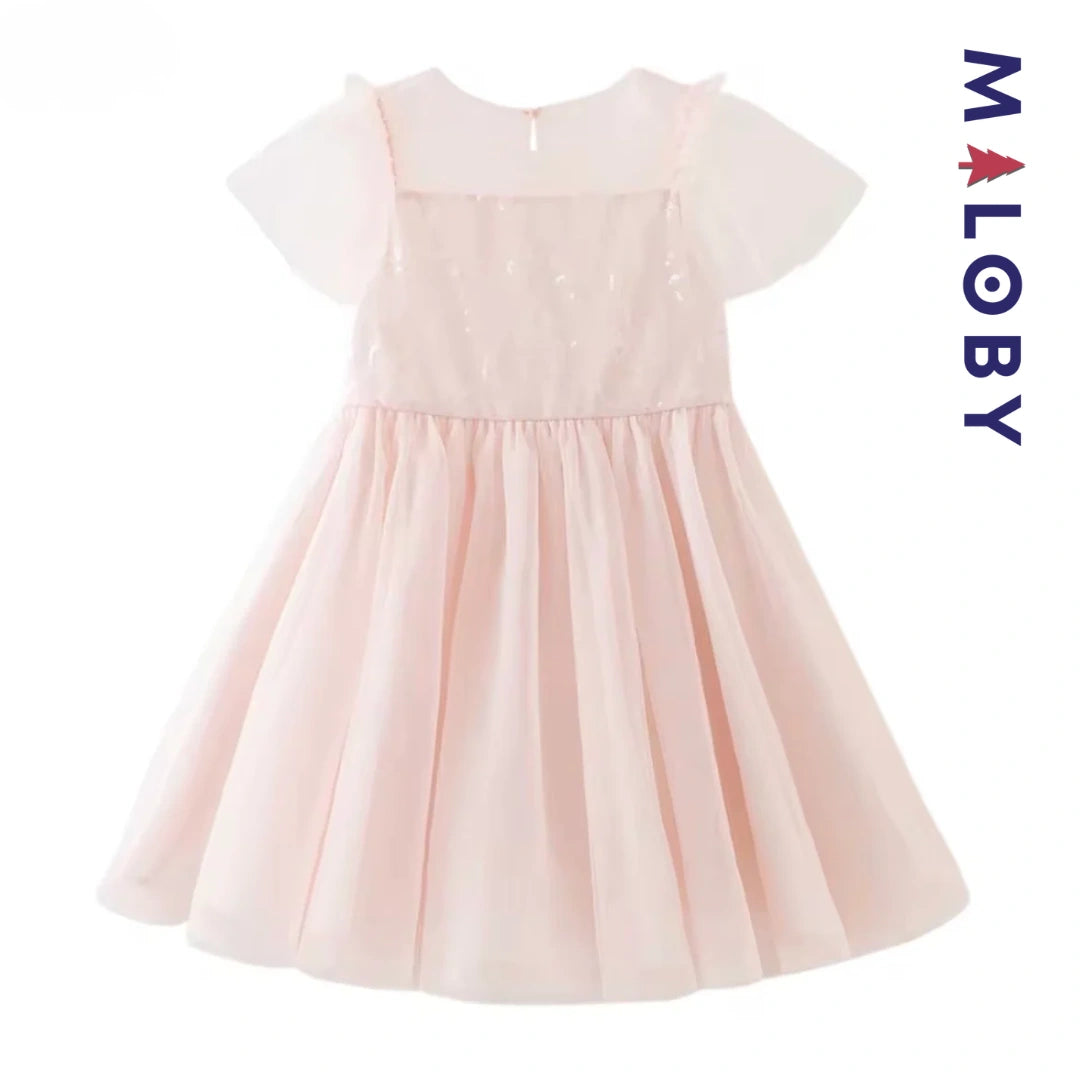Robe princesse pour cérémonie en Tulle enfant fille- Rose