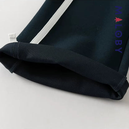 Pantalon tricoté à Bandes Contrastées enfant fille- Marine